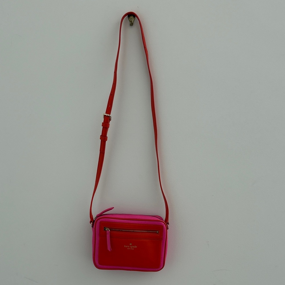 Kate Spade Vibrant Pink and Red/orange Crossbody Bag - lightly preloved